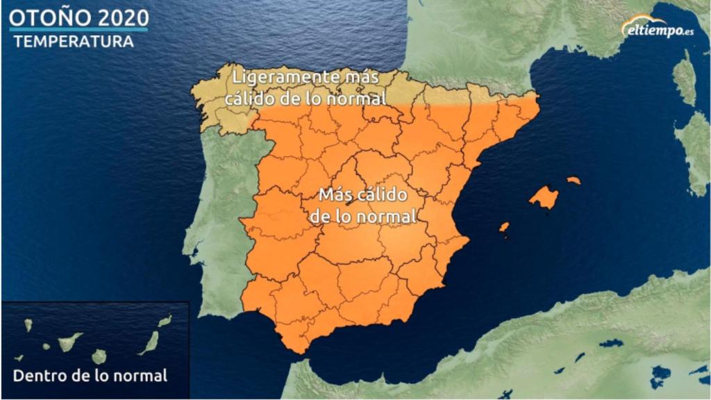 Previsión de anomalías de temperaturas para el otoño según Eltiempo.es.