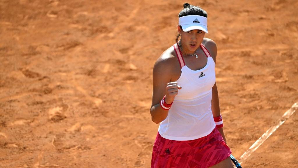 Muguruza, celebrando la victoria ante Konta en Roma.