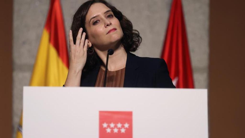 Isabel Díaz Ayuso, presidenta de la Comunidad de Madrid, durante su comparecencia.