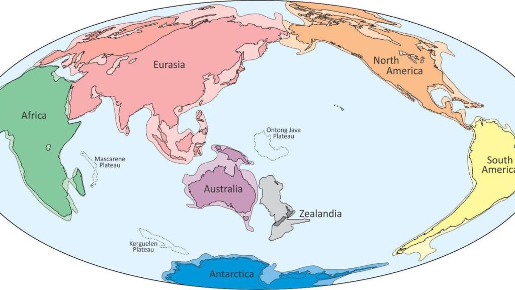 Mapa mundi con el séptimo continente, Zelandia.