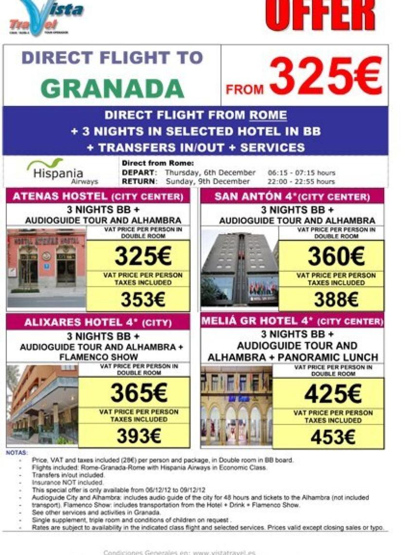 Uno de los paquetes promocionales anunciados por Vista Travel.