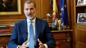 El rey de España, Felipe VI, durante su intervención de este lunes en la cumbre virtual.