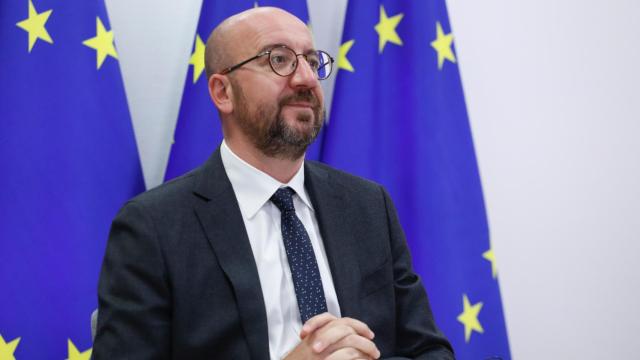 Charles Michel, este martes durante una videoconferencia con Merkel y Erdogan