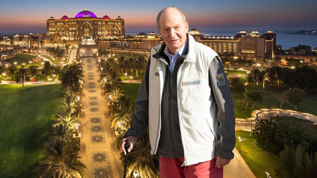 El emérito Juan Carlos en montaje junto al hotel Emirates Palace.