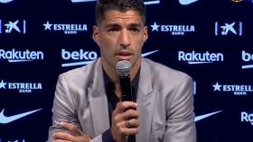 Luis Suárez, en su rueda de prensa de despedida