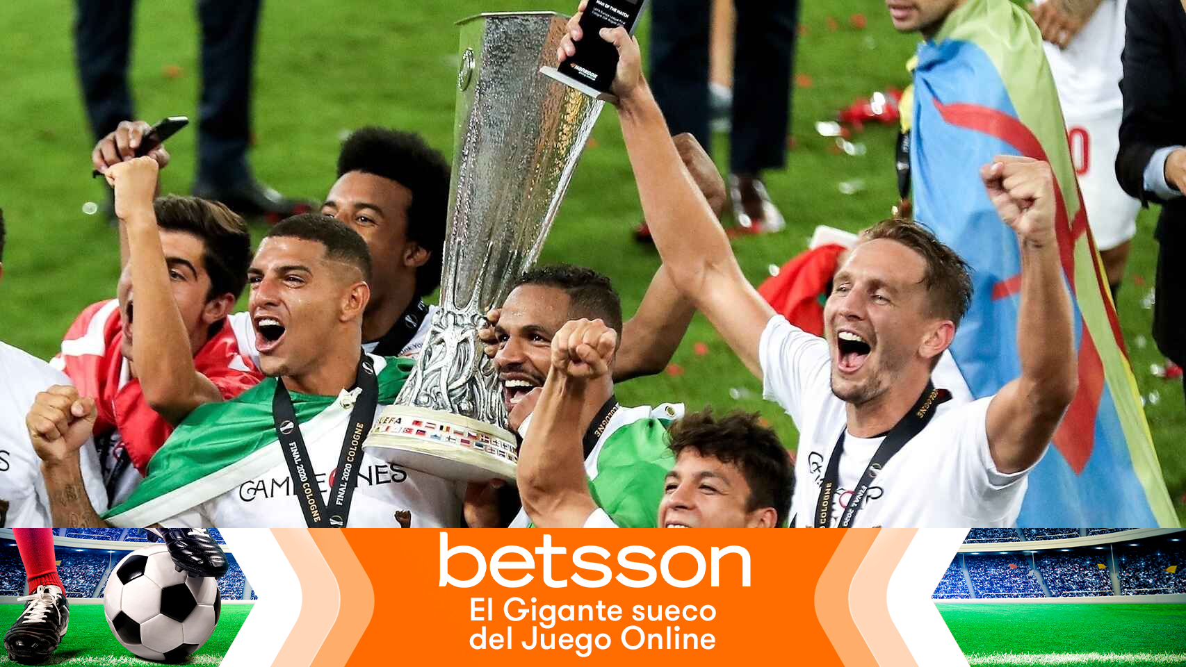 Los futbolistas del Sevilla tras ganar la Europa League 2019/2020
