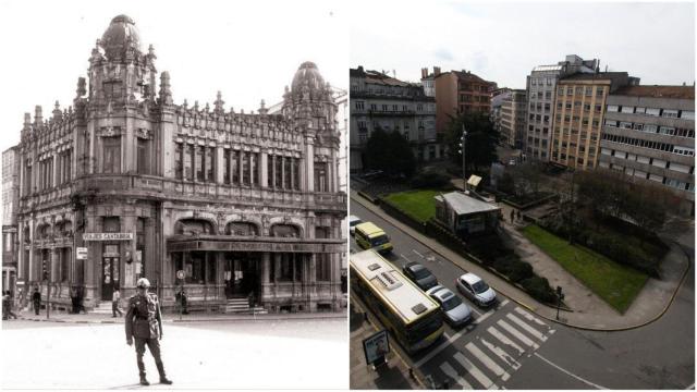 El antes y el después de la Plaza de Galicia: del Edificio Castromil a un párking.