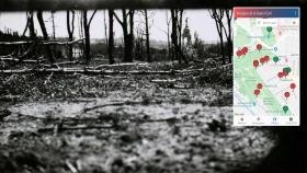 Vista del Parque del Oeste, en Madrid, durante la Guerra Civil, y la misma zona en la app sobre los vestigios de la contienda.