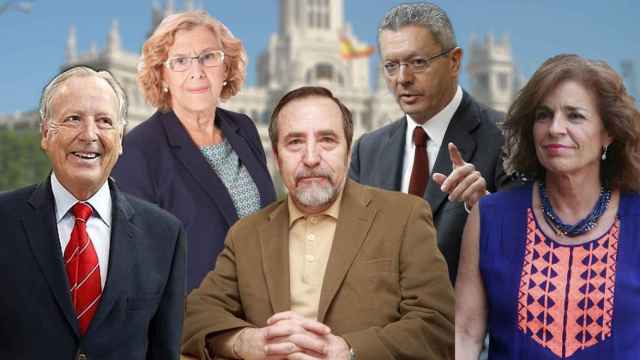 Los exalcaldes de Madrid, de izda a dcha: Álvarez del Manzano, Carmena, Barranco, Gallardón y Botella.