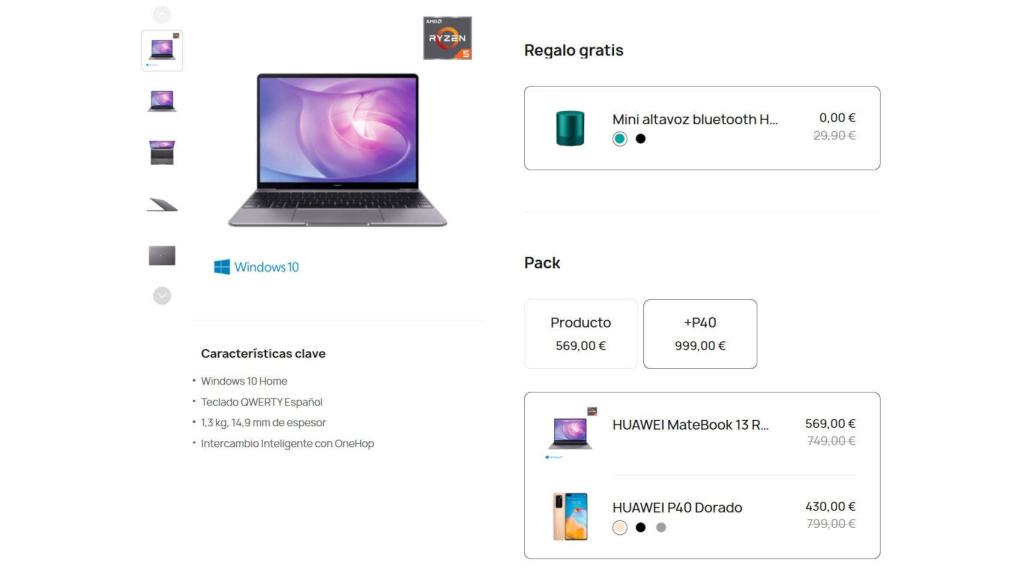 Oferta de Huawei con un portátil, un altavoz y un smartphone juntos