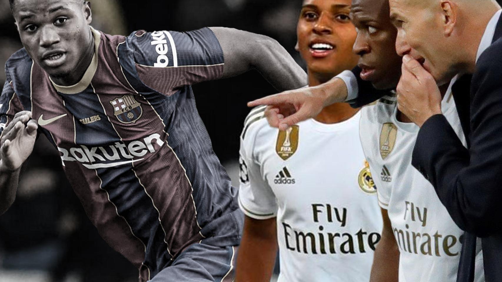 Ansu Fati, Rodrygo Goes, Vinicius Jr y Zinedine Zidane en un fotomontaje