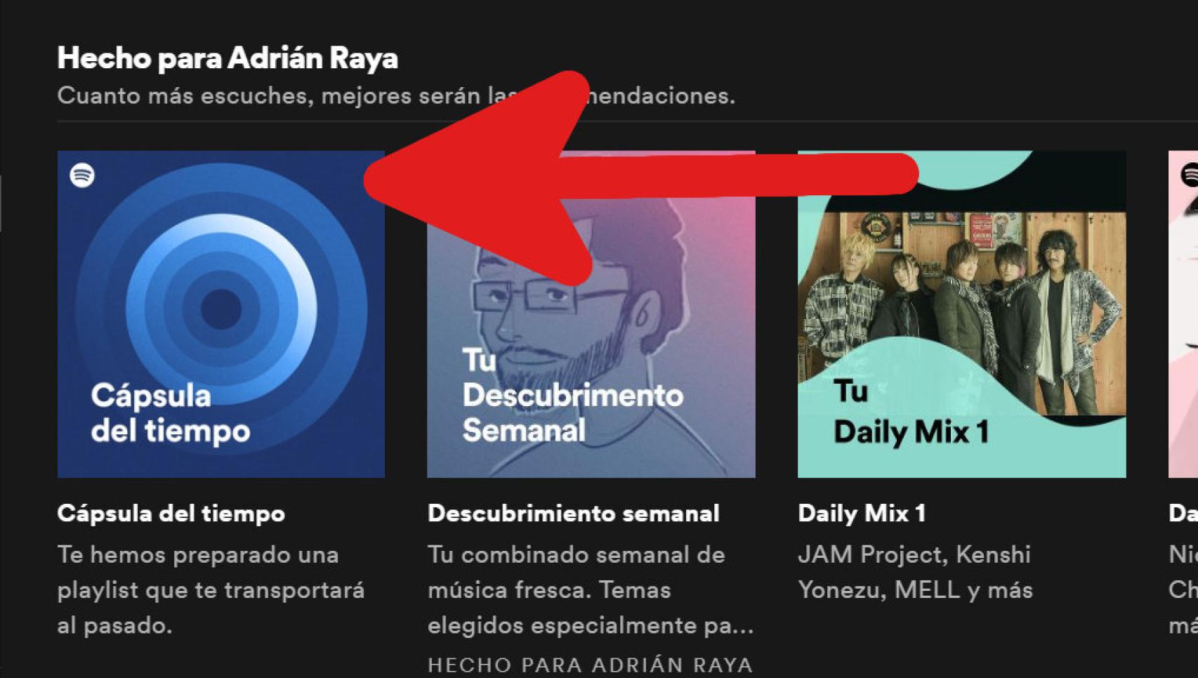 Nueva lista de Cápsula del tiempo en Spotify