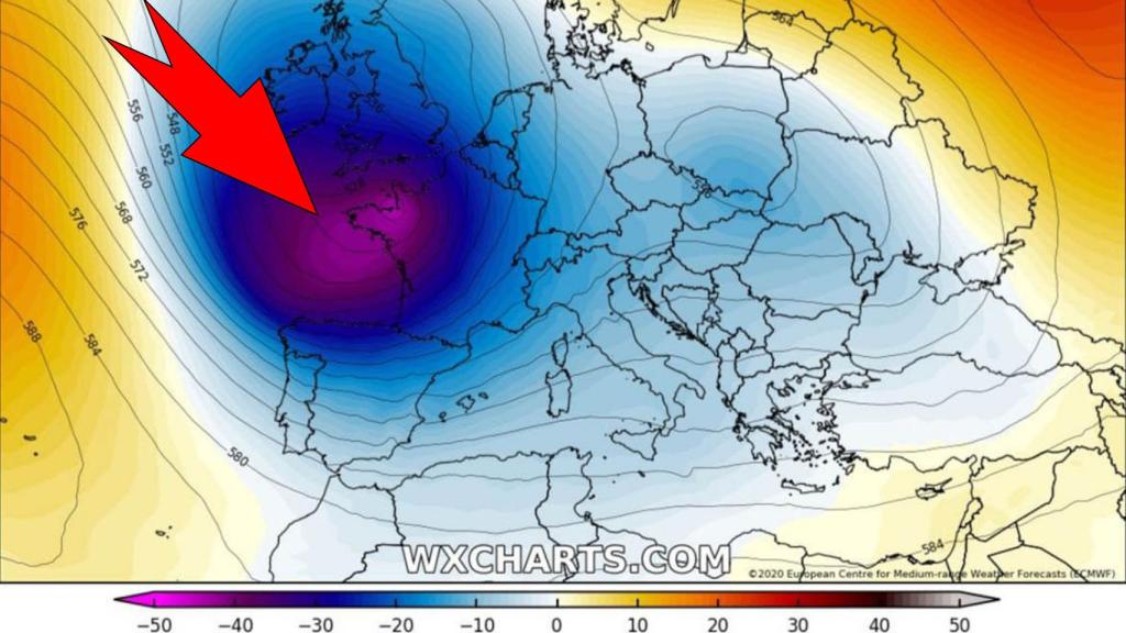 La posición de la borrasca 'Alex' sobre el golfo de Vizcaya. Severe-weather.eu