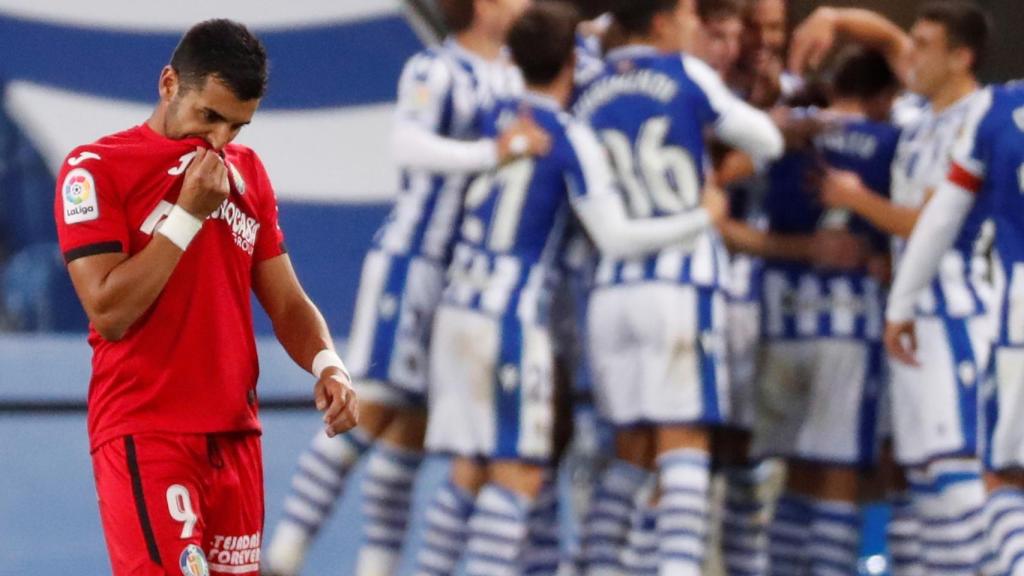 Los jugadores de la Real Sociedad celebran un gol contra el Getafe