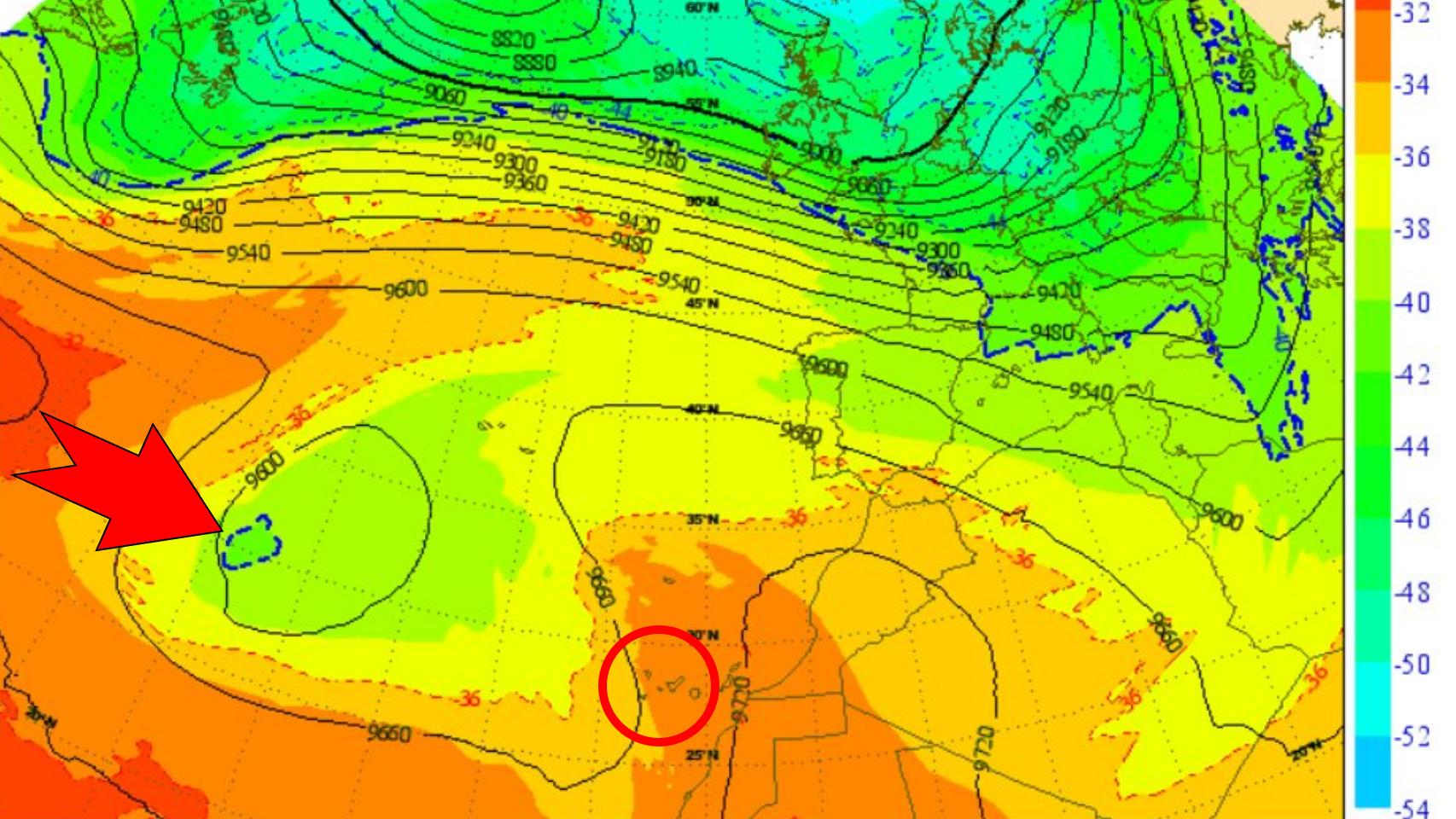 Las bajas presiones que afectarán a Canarias. Aemet.