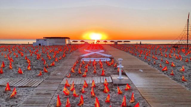 Banderas colocadas por Anvac en la playa de la Patacona.