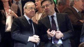 Florentino Pérez y Bartomeu, en el palco