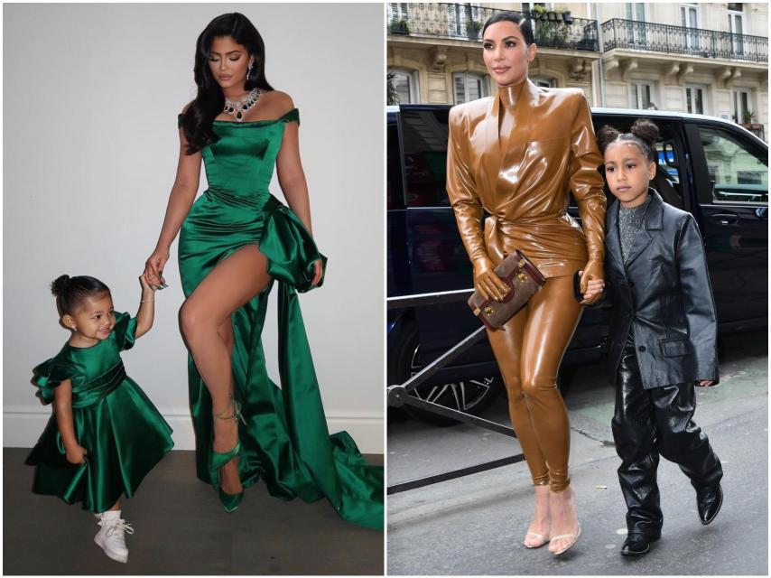 Kylie Jenner y su hija, Stormi, a la izquierda. Kim Kardashian y su hija Norte, a la izquierda.