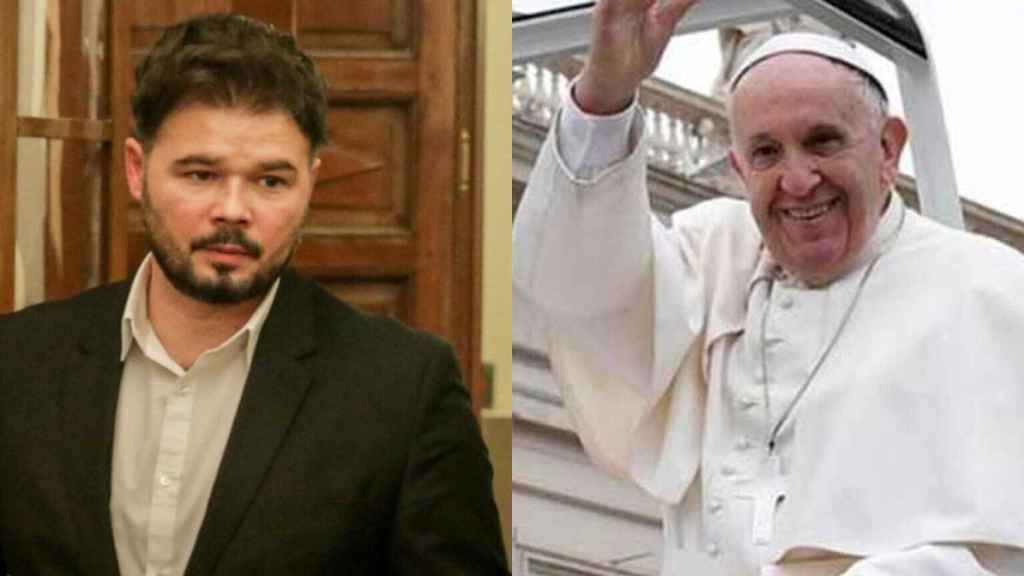 Gabriel Rufián y el Papa Francisco en un fotomontaje.