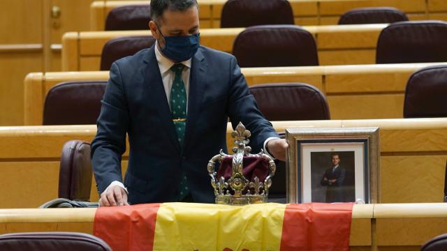 El senador del PP David Muñoz durante la comparecencia de Pablo Iglesias.