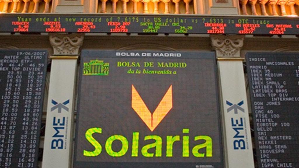 Panel de cotización de Solaria en la Bolsa de Madrid.