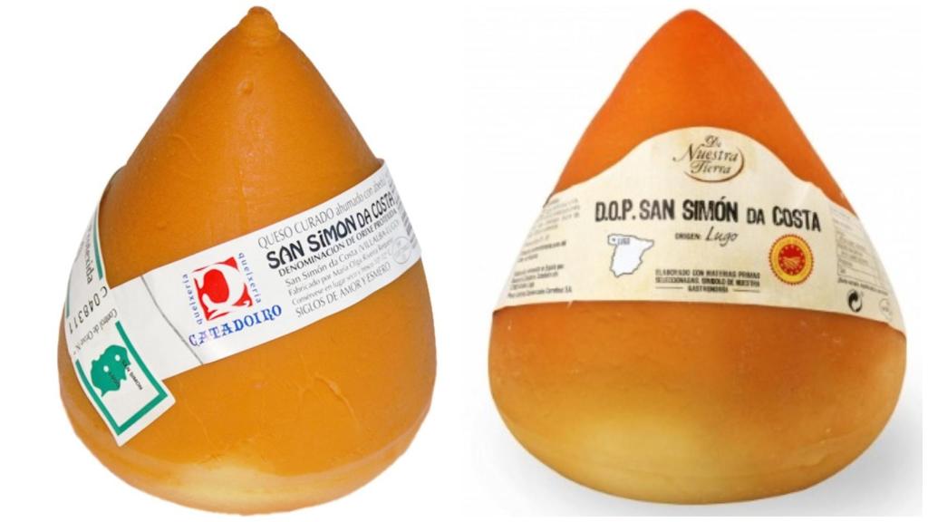 A la izquierda, el queso con D.O. San Simón da Costa Catadoiro y, a la derecha, el De Nuestra Tierra, una marca propia de Carrefour.