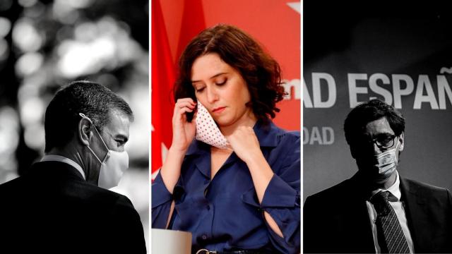 Pedro Sánchez, Isabel Díaz Ayuso y Salvador Illa.