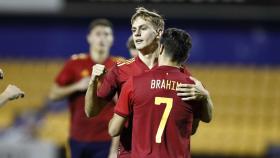 Dani Gómez y Brahim celebran un gol de la Sub21