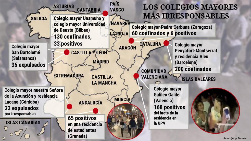 Así es el mapa de las residencias universitarias más 'gamberras'.