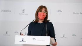 Blanca Fernández, consejera portavoz del Gobierno de Castilla-La Mancha, este miércoles en rueda de prensa