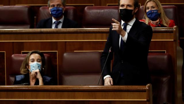 Pablo Casado, presidente del PP, en el Congreso de los Diputados.