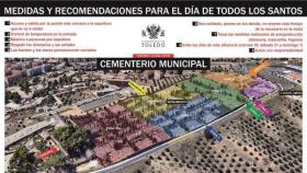 Plano con las medidas de acceso al cementerio de Toledo el 1 de noviembre