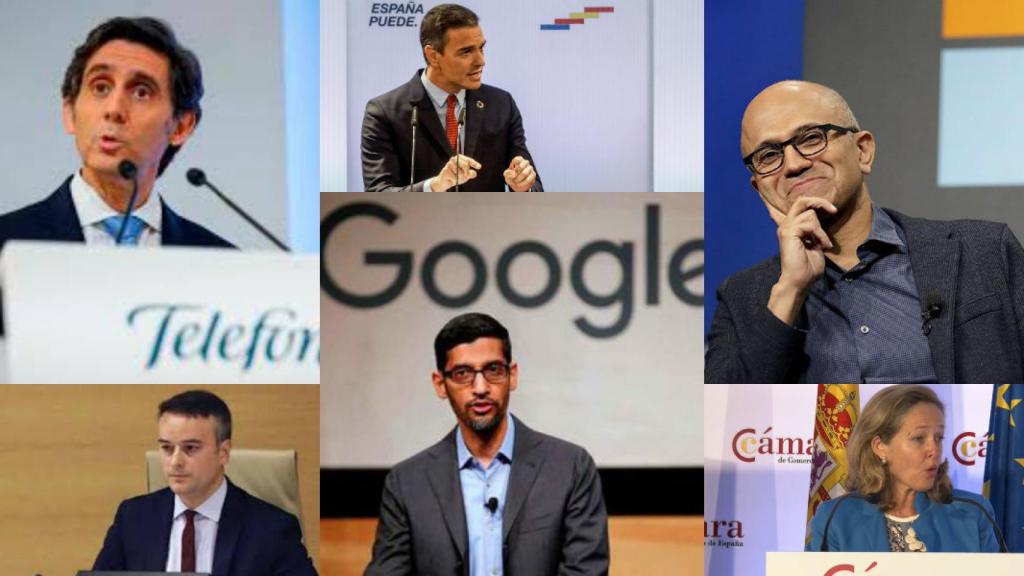 José María Álvarez Pallete, Pedro Sánchez, Satya Nadella, Iván Redondo, Sundar Pichai y Nadia Calviño.