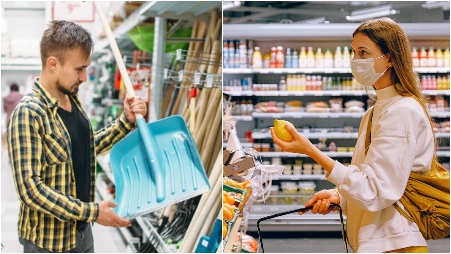 Un hombre y una mujer, ambos comprando.