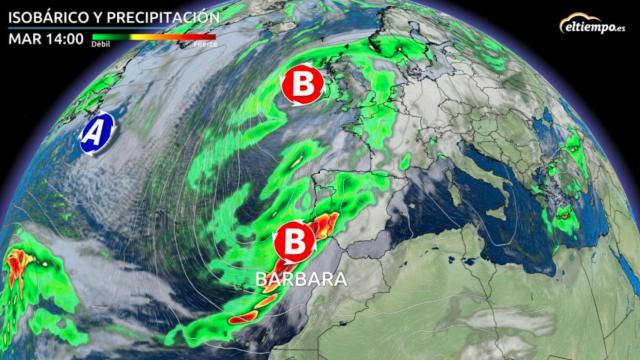 Llegada de la borrasca 'Bárbara' a España. Eltiempo.es.