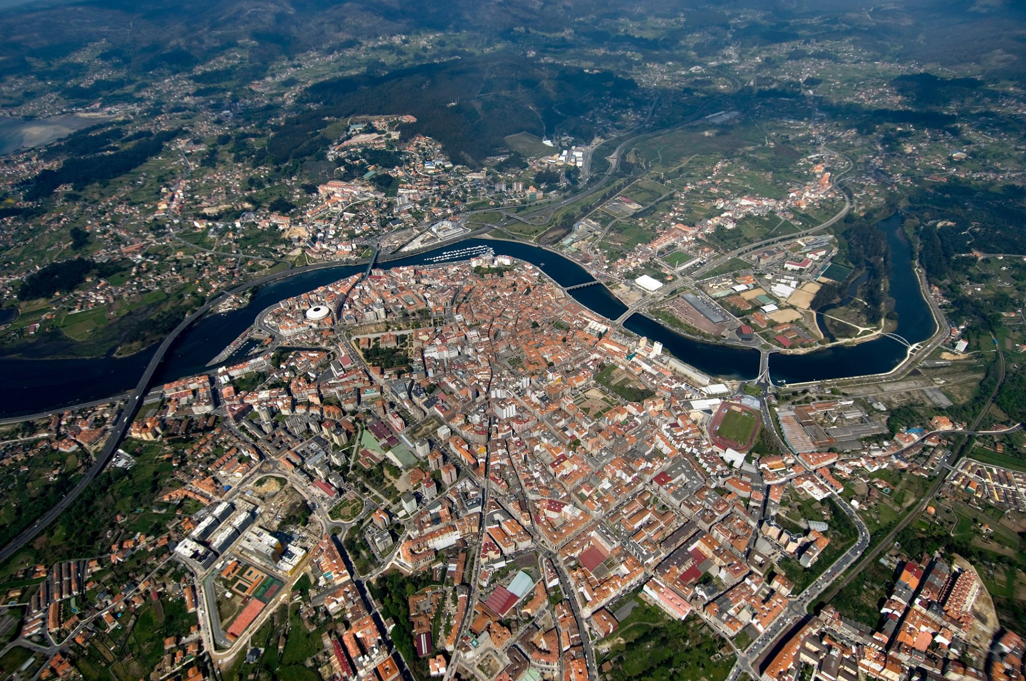 La ciudad de Pontevedra desde el aire.