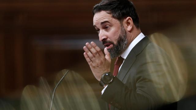 Santiago Abascal, presidente de Vox, interviene en la moción de censura.