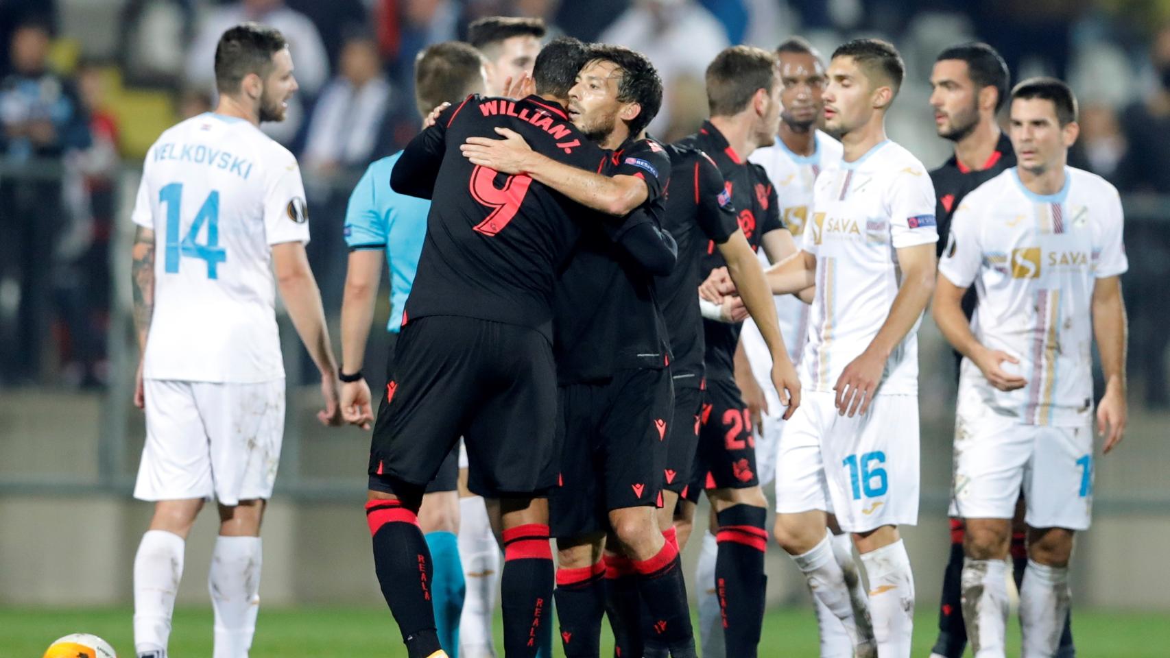 La Real Sociedad celebra el triunfo ante el Rijeka