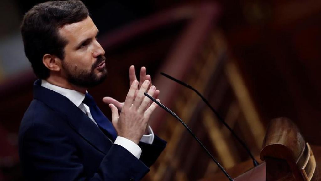 Pablo Casado durante el debate de la moción de censura en el Congreso.