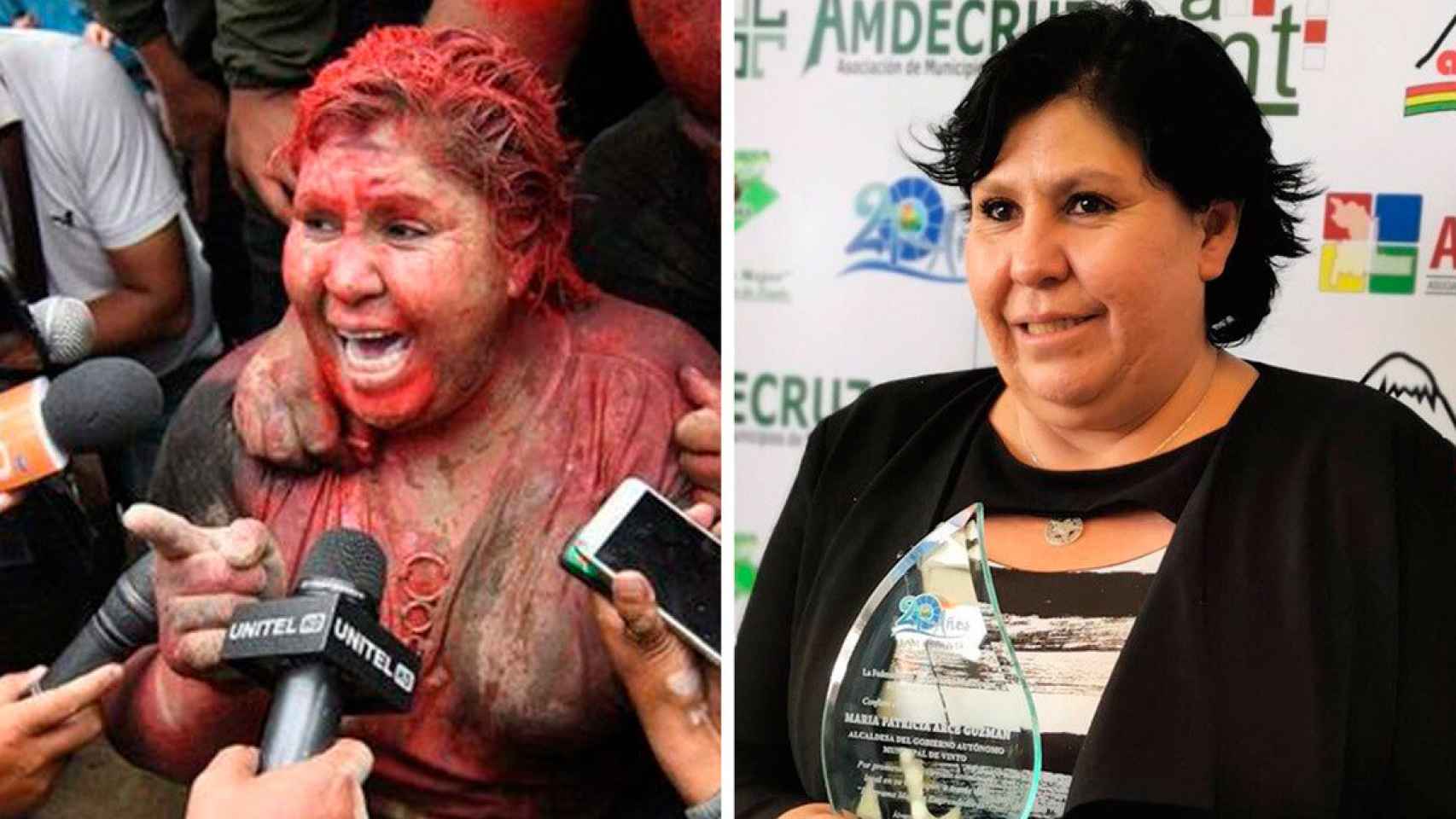 A Patricia Arce le arrojaron pintura roja en 2019, cuando la sacaron del edificio municipal. Ahora es senadora de Bolivia.
