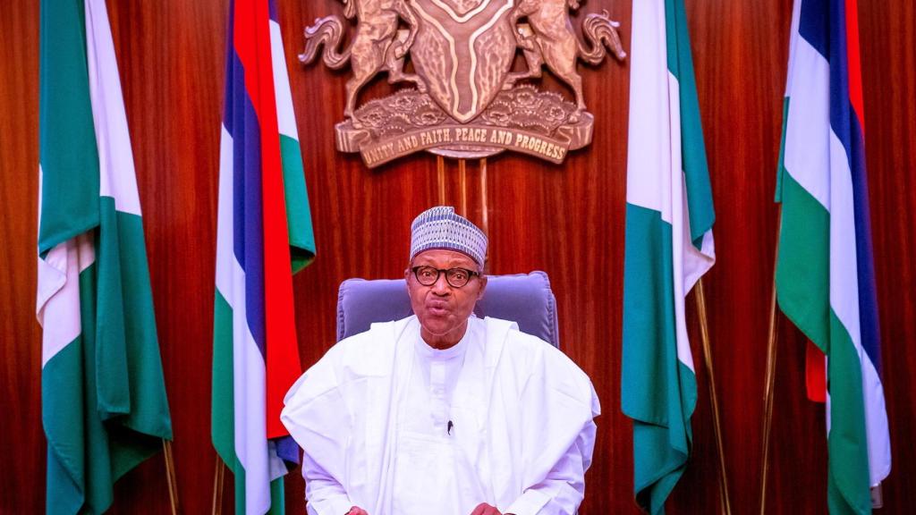 El presidente de Nigeria Muhammadu Buhari durante su discurso a la nación.