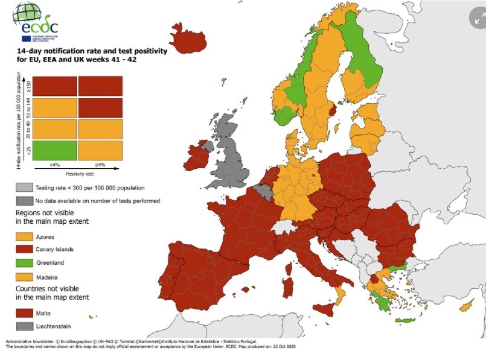 'Semáforo de positividad' europeo.