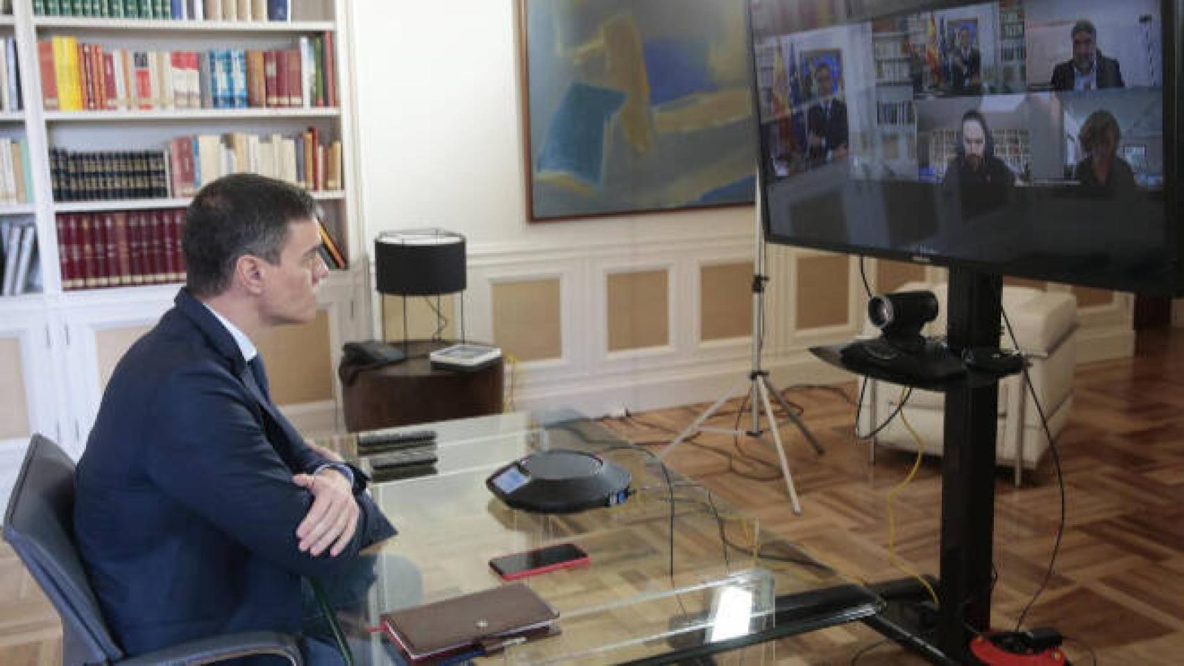 Imagen de archivo de Pedro Sánchez en una Conferencia de Presidentes telemática