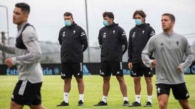 Óscar García y Roger García durante un entrenamiento.