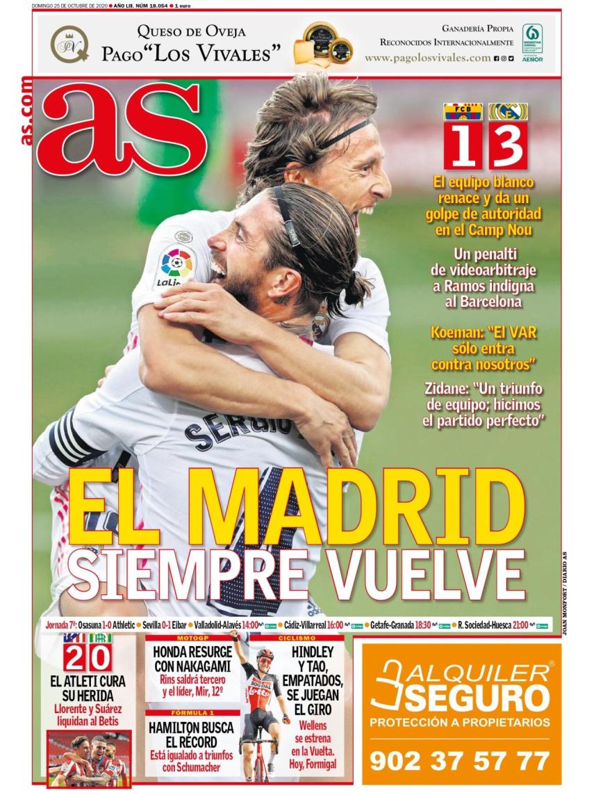 La portada del diario AS (25/10/2020)