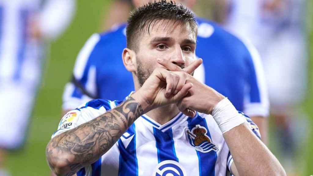 Portu celebra un gol con la Real Sociedad en La Liga 2020/2021