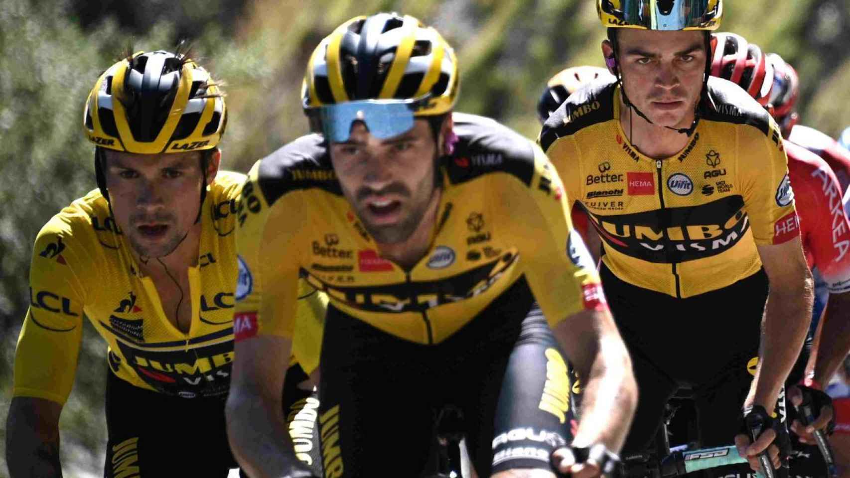 Roglic, Dumoulin y Sepp Kuss en el Tour de Francia 2020