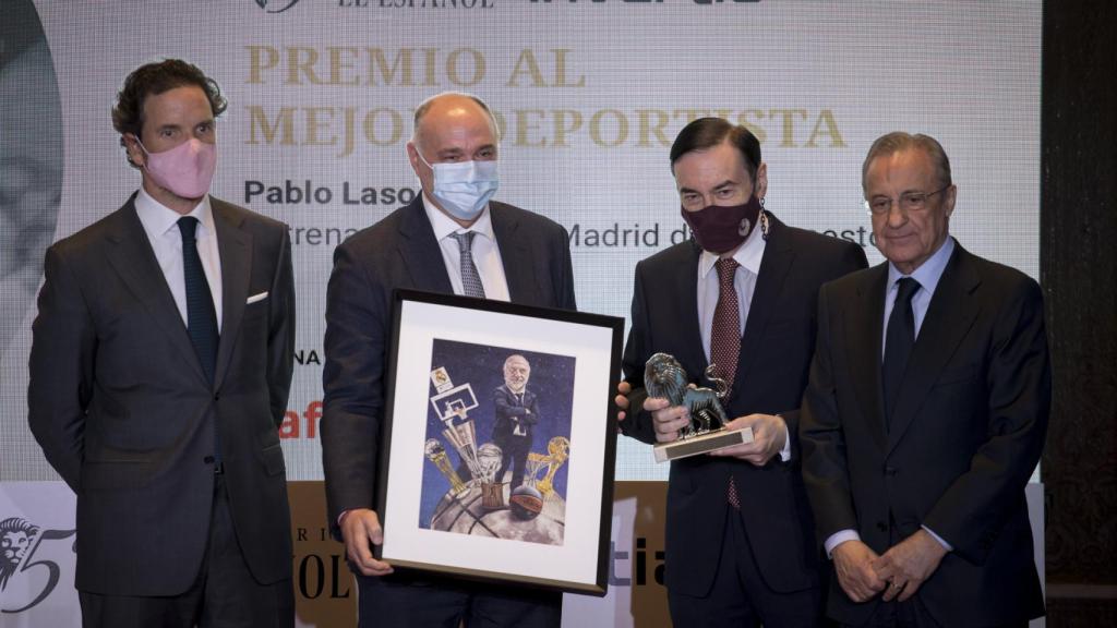 Eduardo Petrossi, Consejero Delegado de Mahou San Miguel,  Pablo Laso, Pedro J. Ramírez y Florentino Pérez