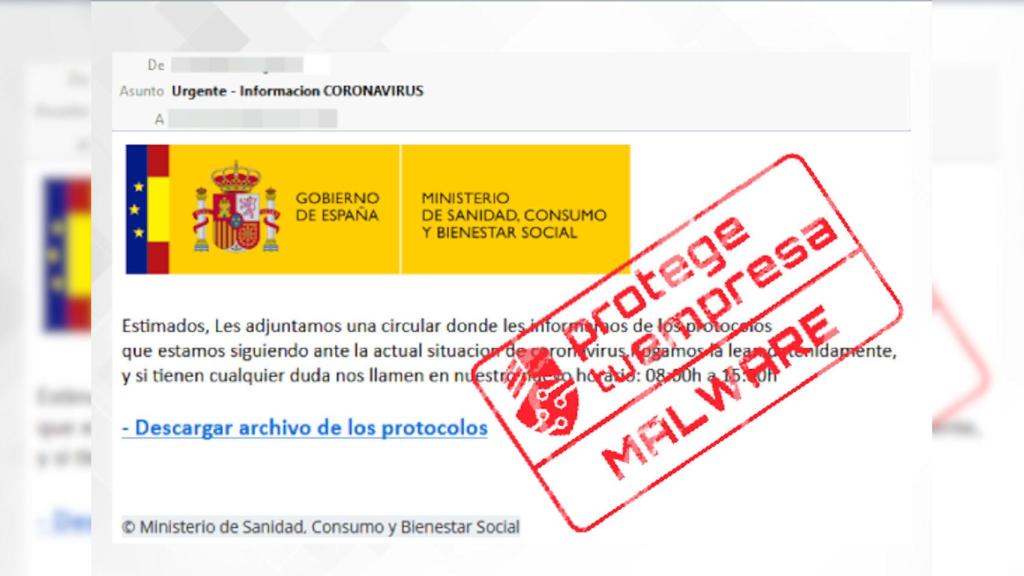 Correo falso que se hace pasar por el Ministerio de Sanidad