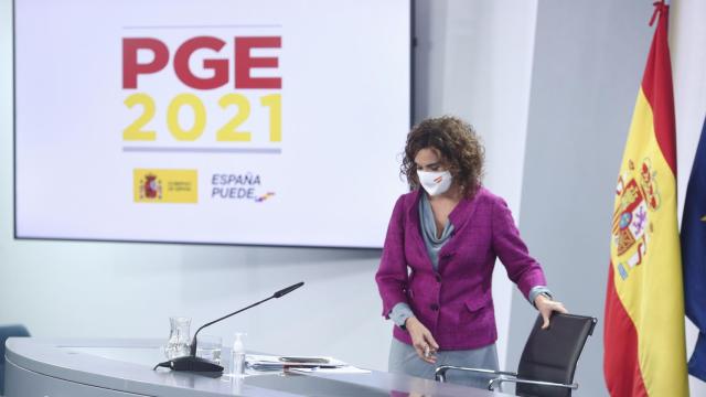 La ministra de Hacienda, María Jesús Montero, en la rueda de prensa para explicar el proyecto de PGE 2021.